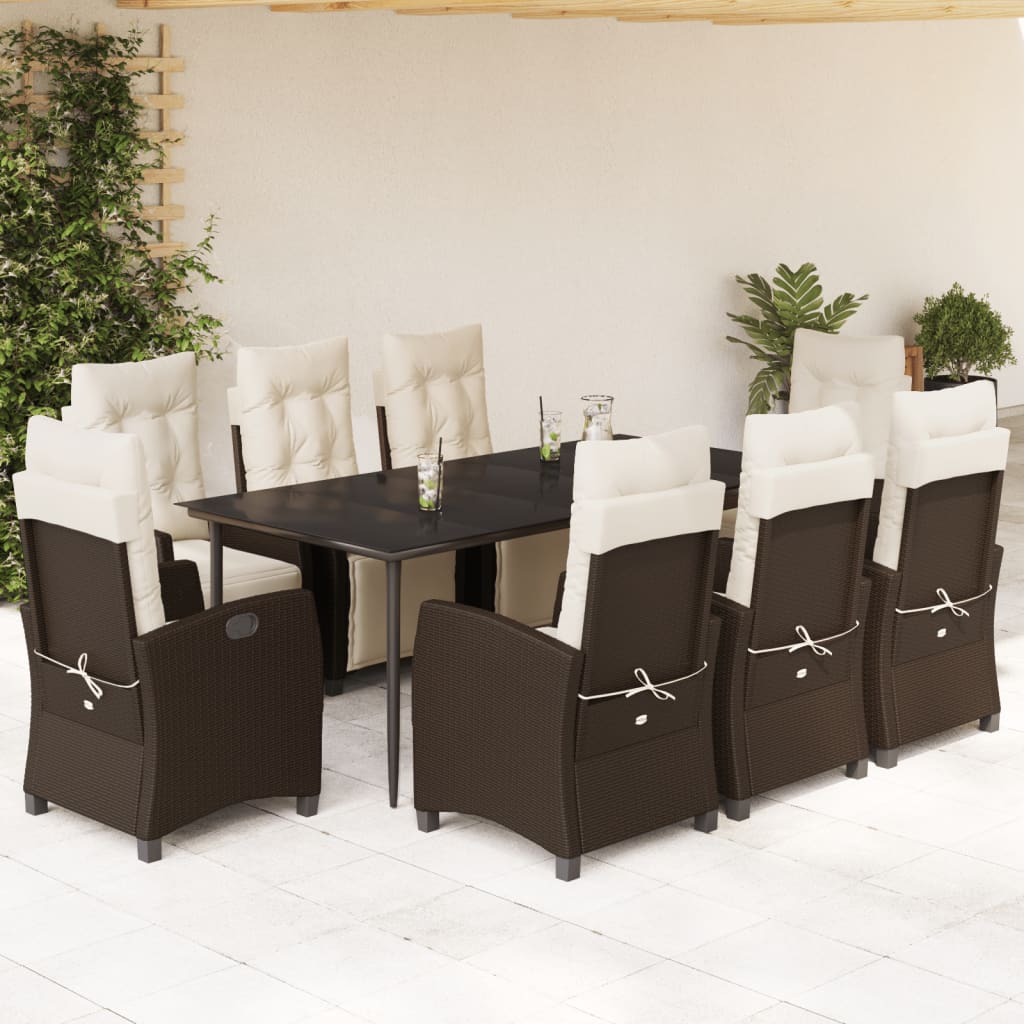 9-tlg. Garten-Essgruppe mit Kissen Braun Poly Rattan